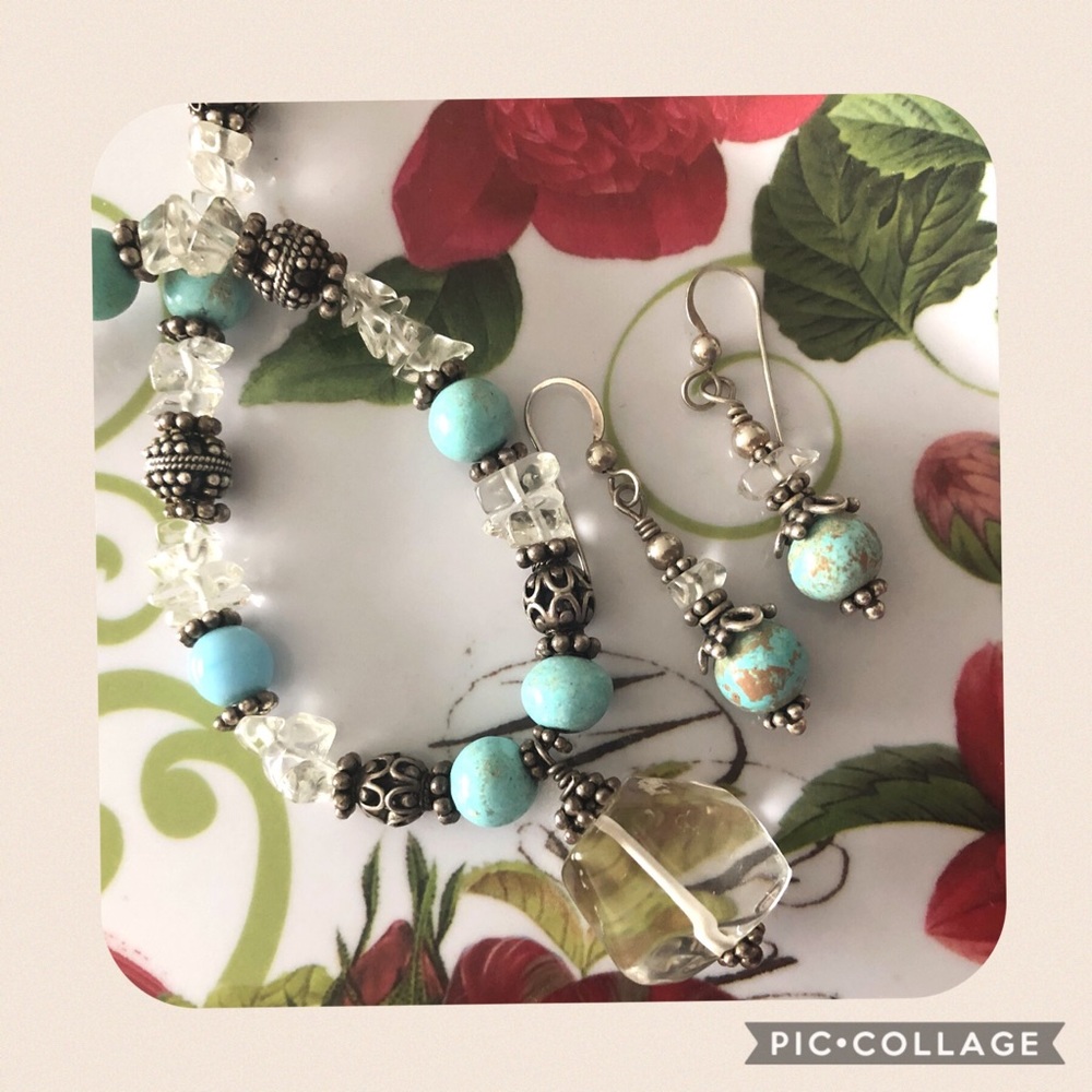 Turquoise and Silver Necklace & Earring Set
